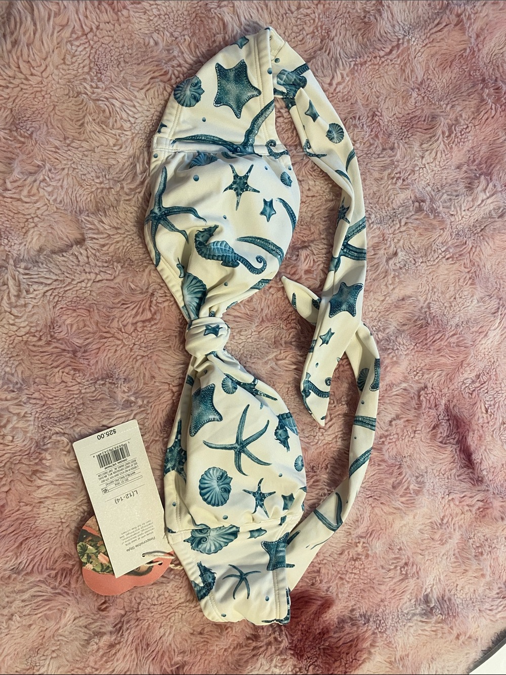 Agua Bendita White and Teal Seashell Print One-Piece